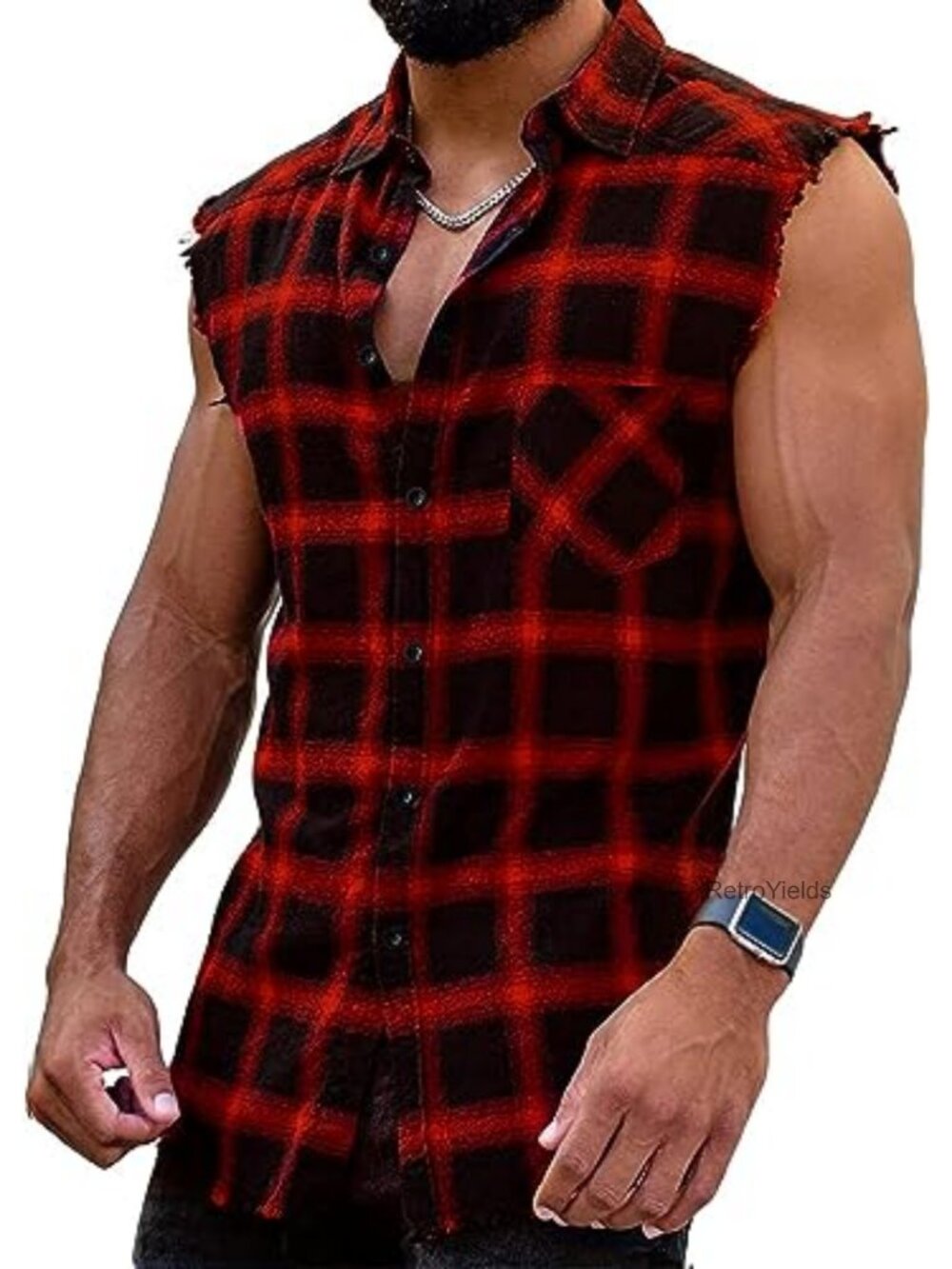 Men's Sleeveless Flannel Shirt Casual Plaid Button Down Vest, Summer